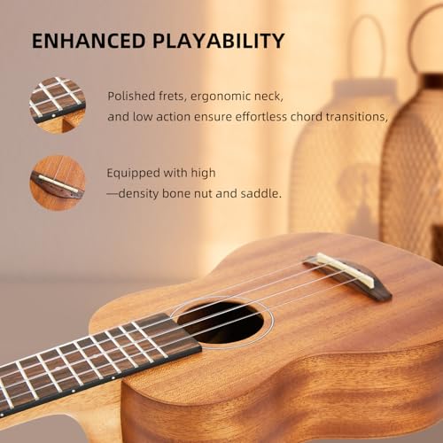 TOM 23" Sapele Concert Ukulele – Includes Quick Locking Strap On Ukulele Beginner Kit, Ukelele for Professional Adults, Beginner & Kids, Rich Tone with D’Addario Strings, (23" Concert) - Image 5