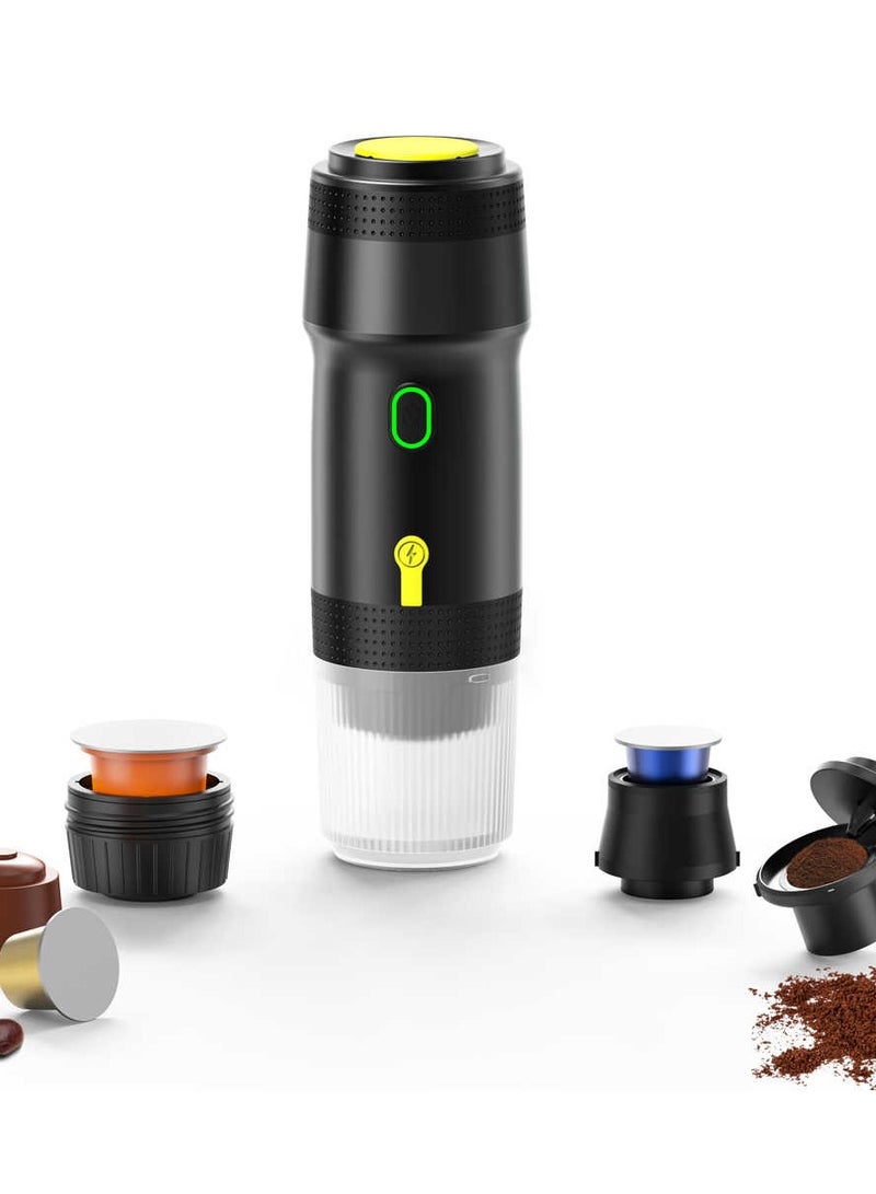 Portable Espresso Coffee Machine with 20Bar Extraction System, Cordless Heating with Rechargeable 7500mah Battery - Car Coffee Maker for NES Capsules, DG Capsules & Coffee Powder Cartridges (Black) - Image 1