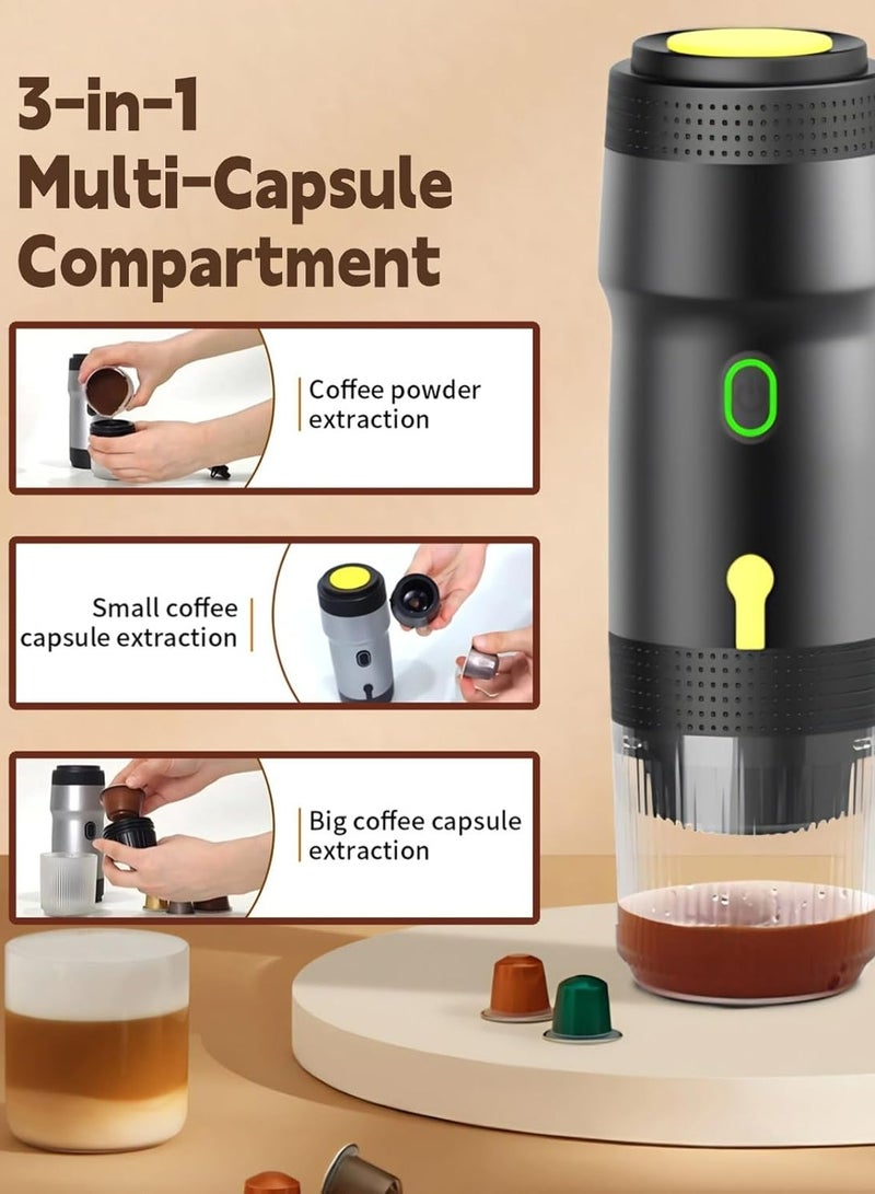 Portable Espresso Coffee Machine with 20Bar Extraction System, Cordless Heating with Rechargeable 7500mah Battery - Car Coffee Maker for NES Capsules, DG Capsules & Coffee Powder Cartridges (Black) - Image 3