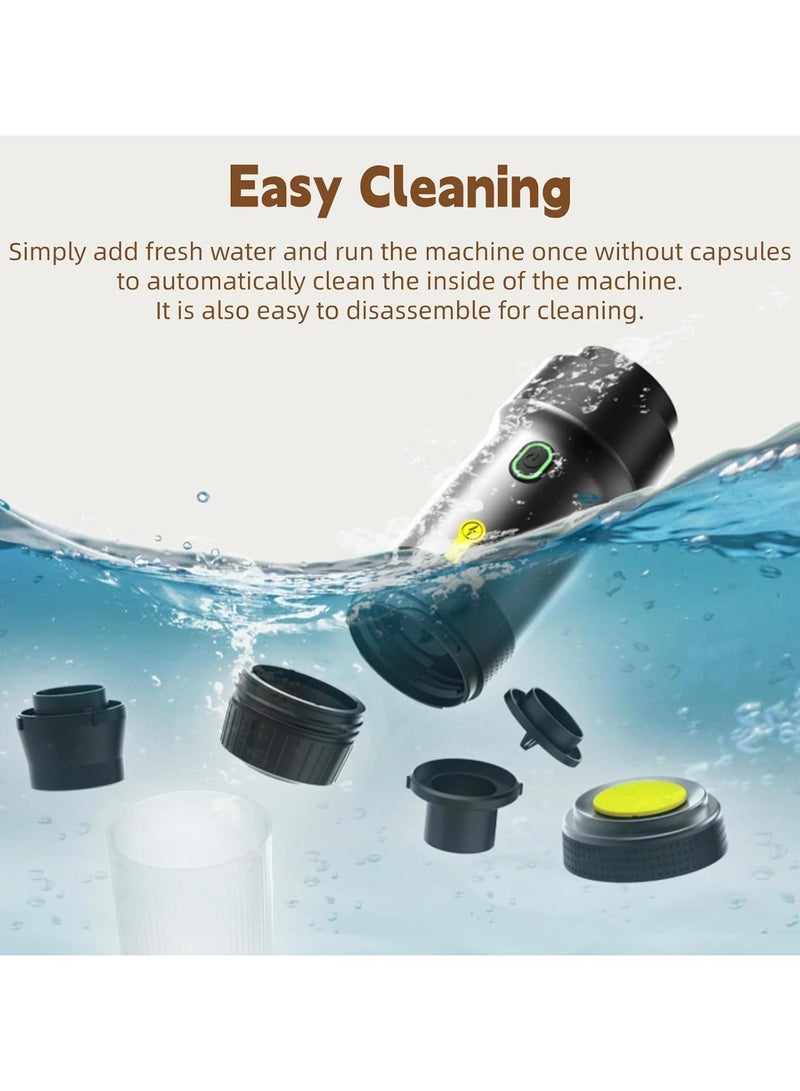 Portable Espresso Coffee Machine with 20Bar Extraction System, Cordless Heating with Rechargeable 7500mah Battery - Car Coffee Maker for NES Capsules, DG Capsules & Coffee Powder Cartridges (Black) - Image 5