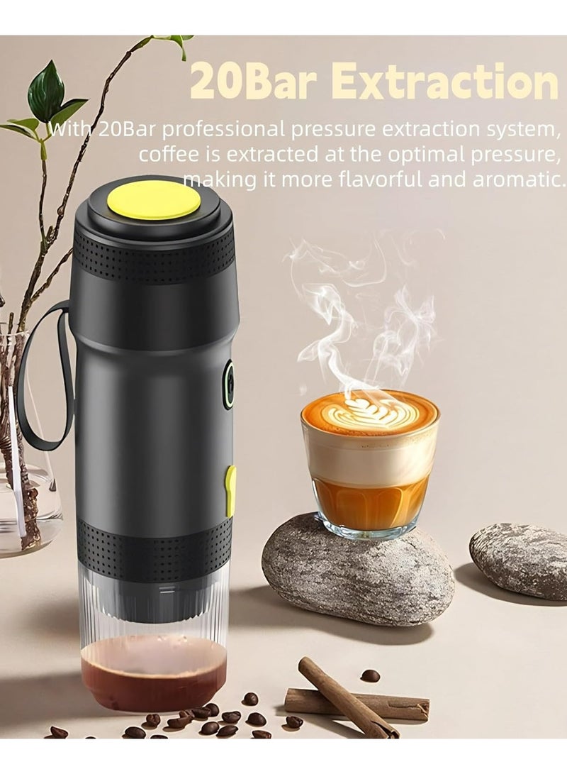 Portable Espresso Coffee Machine with 20Bar Extraction System, Cordless Heating with Rechargeable 7500mah Battery - Car Coffee Maker for NES Capsules, DG Capsules & Coffee Powder Cartridges (Black) - Image 4