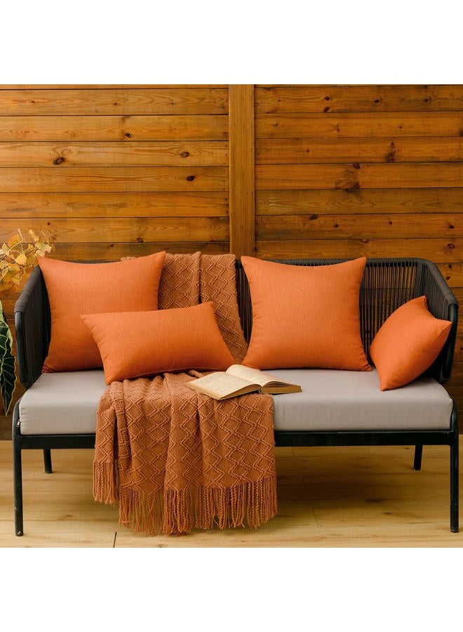 MIULEE Pack of 2 Decorative Outdoor Solid Waterproof Throw Pillow Covers Polyester Linen Garden Farmhouse Cushion Cases for Patio Tent Balcony Couch Sofa 12x20 inch Orange - Image 4