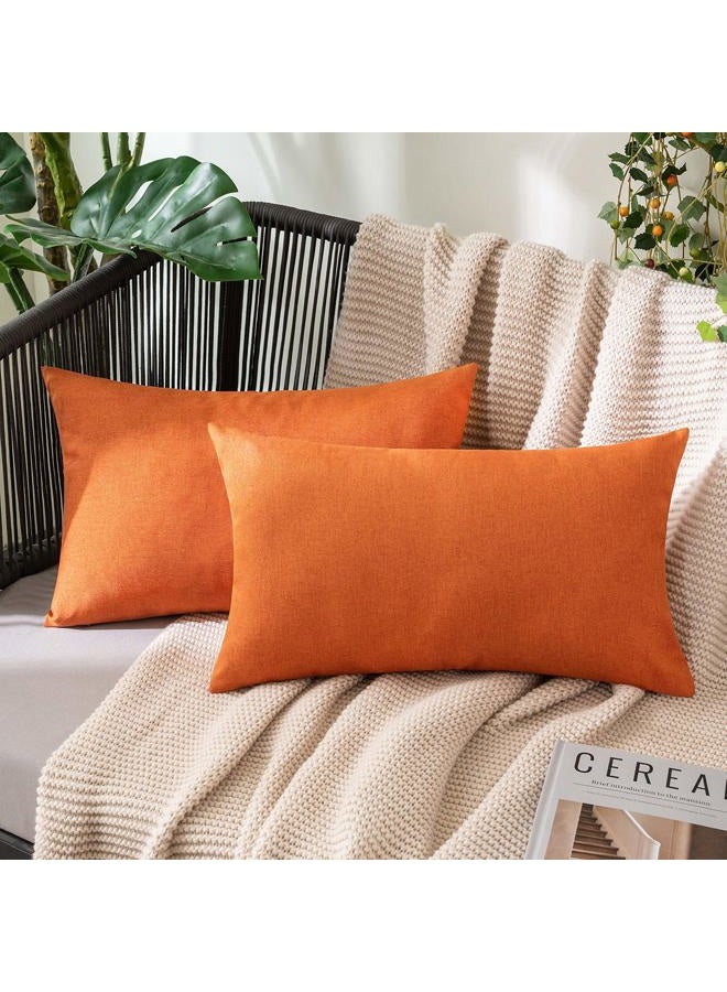 MIULEE Pack of 2 Decorative Outdoor Solid Waterproof Throw Pillow Covers Polyester Linen Garden Farmhouse Cushion Cases for Patio Tent Balcony Couch Sofa 12x20 inch Orange - Image 1
