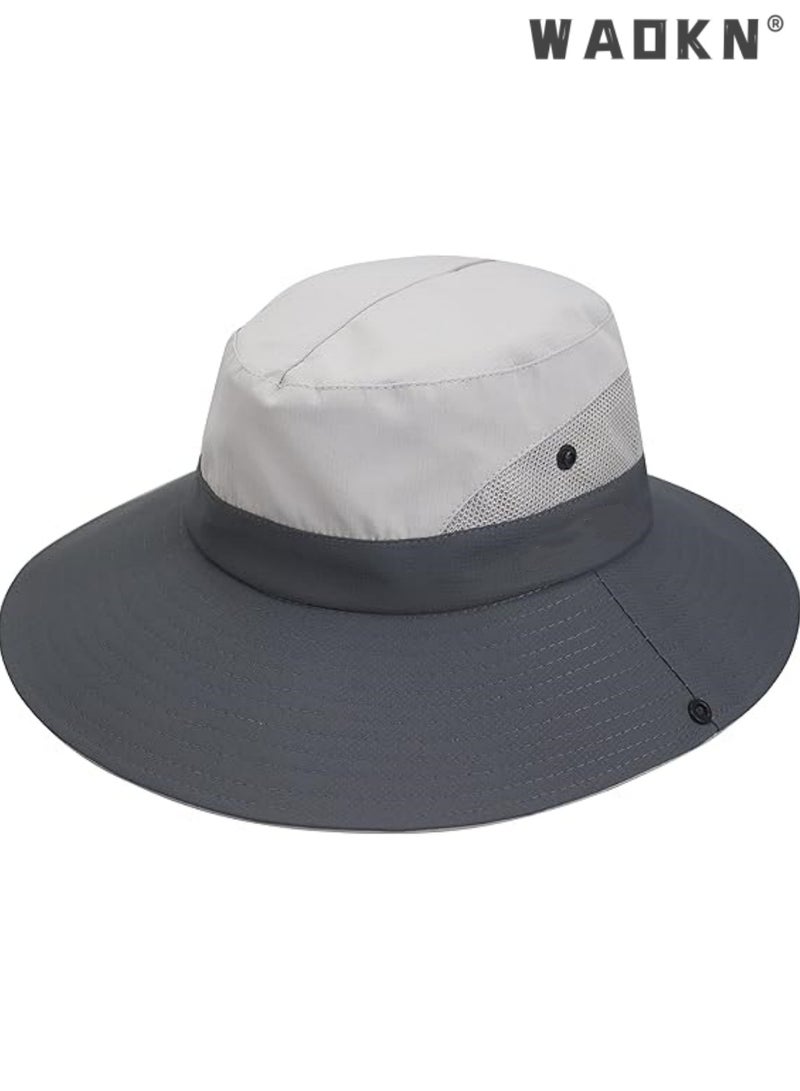 WAOKN Women's Outdoor Summer Sun Hat UV Protection Mesh Wide Brim Foldable Beach Fishing Hats with Ponytail Hole for Summer Beach Fishing Hiking - Image 1