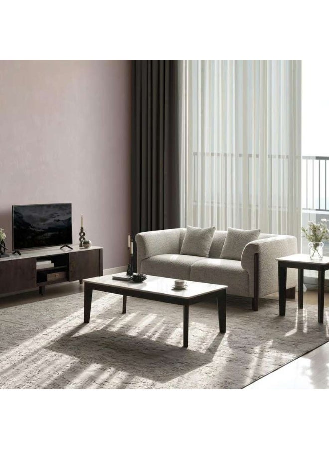 Pan Home Marble Coffee Table - White & Brown - Image 4