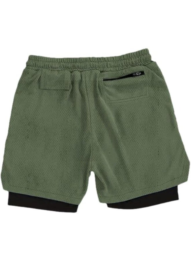 VITION Gym Shorts for Men, Men's Activewear Running Shorts,Drawstring Gym Shorts Men, 2 Layer Loose Athletic Shorts with 4 Pockets (X-Large, Green/Black) - Image 1