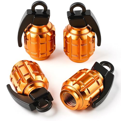 MEAJOO 4 PCS Tire Valve Stem Caps Aluminium Alloy Car Wheel Tire Valve Caps Universal Tire Valve Stem Covers for Cars Trucks SUV Motorcycles Bike and Bicycles Orange - Image 1