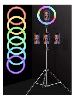Shopy-Basket Ring Light with Tripod Stand & Phone Holder - 10 inch Selfie LED Ringlight Dimmable Desktop Lamp 40 Colors RGB Tall Circle Light for Camera Makeup Video YouTube TikTok Live Streaming Zoom Meeting  - Image 3