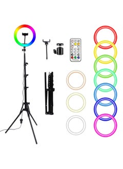 Shopy-Basket Ring Light with Tripod Stand & Phone Holder - 10 inch Selfie LED Ringlight Dimmable Desktop Lamp 40 Colors RGB Tall Circle Light for Camera Makeup Video YouTube TikTok Live Streaming Zoom Meeting  - Image 1