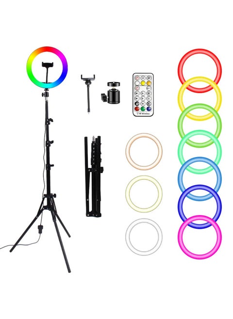 Ring Light with Tripod Stand & Phone Holder - 10 inch Selfie LED Ringlight Dimmable Desktop Lamp 40 Colors RGB Tall Circle Light for Camera Makeup Video YouTube TikTok Live Streaming Zoom Meeting