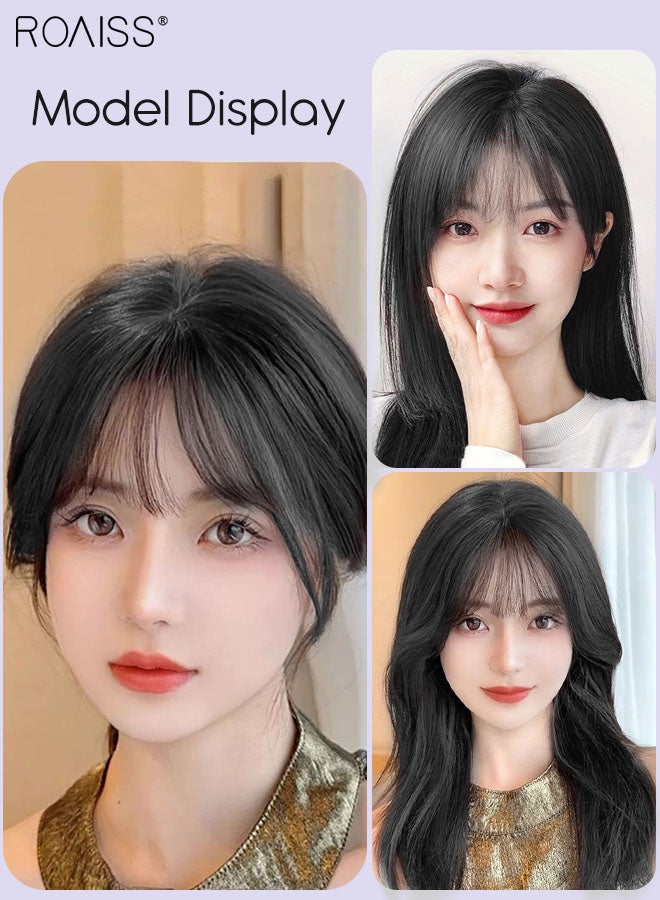 roaiss Invisible Hair Topper with Bangs for Women Fluffy Hair Extension, Clip in Wig for Women with Thinning Hair Hair Loss Cover Gray Hair, Black, 30cm (12 inches) - Image 2