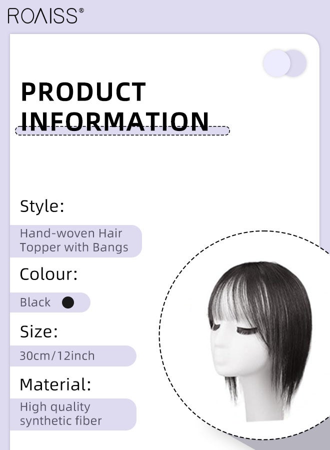 roaiss Invisible Hair Topper with Bangs for Women Fluffy Hair Extension, Clip in Wig for Women with Thinning Hair Hair Loss Cover Gray Hair, Black, 30cm (12 inches) - Image 3