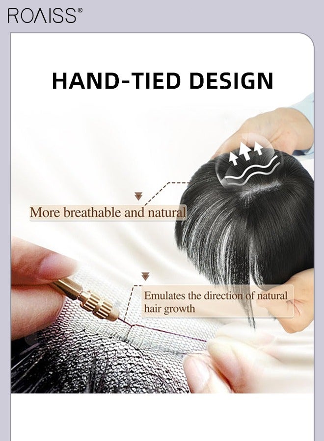 roaiss Invisible Hair Topper with Bangs for Women Fluffy Hair Extension, Clip in Wig for Women with Thinning Hair Hair Loss Cover Gray Hair, Black, 30cm (12 inches) - Image 5