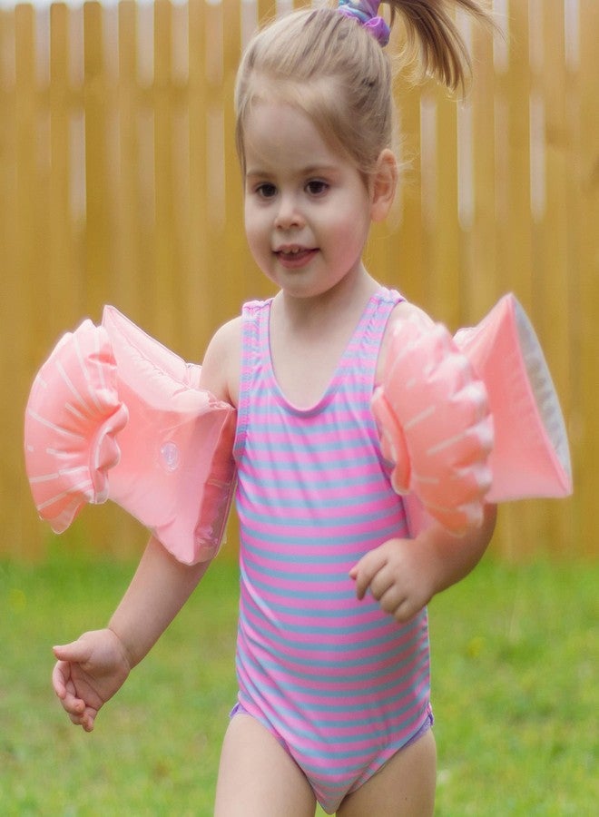ZOEKIM Inflatable Arm Floaties for Kids Toddlers, Swimming Floater Sleeves Arm Bands Floaties Water Wings Floatation Sleeves, Pool Water Sports Learning Swim Training Aids (Scallop Pink) - Image 2