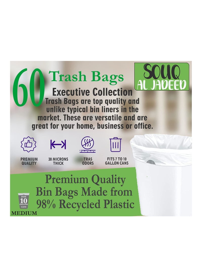 Generic - White Garbage Bag 37.8L 10Gallon Capacity 60 Medium Biodegradable Trash Bags, Strong Multipurpose Bin Liners, Convenience for Home, Kitchen, School, Hotel and Office Cleaning (Medium) - Image 1