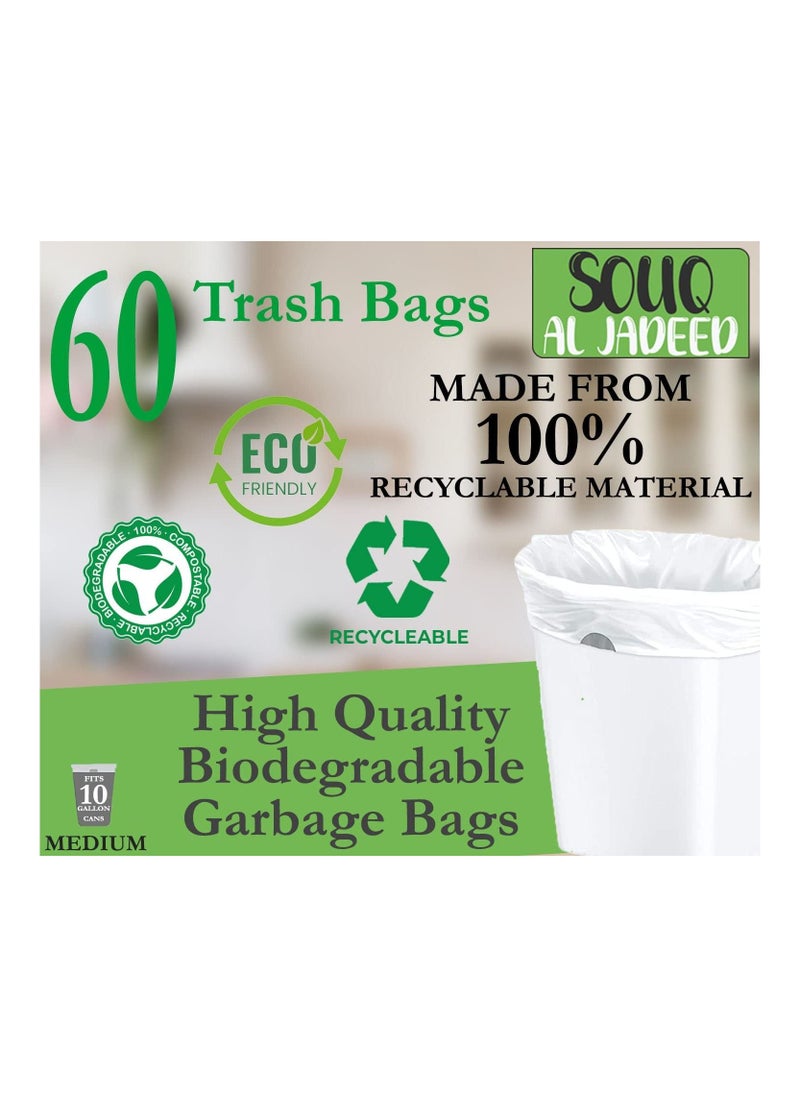 Generic - White Garbage Bag 37.8L 10Gallon Capacity 60 Medium Biodegradable Trash Bags, Strong Multipurpose Bin Liners, Convenience for Home, Kitchen, School, Hotel and Office Cleaning (Medium) - Image 1
