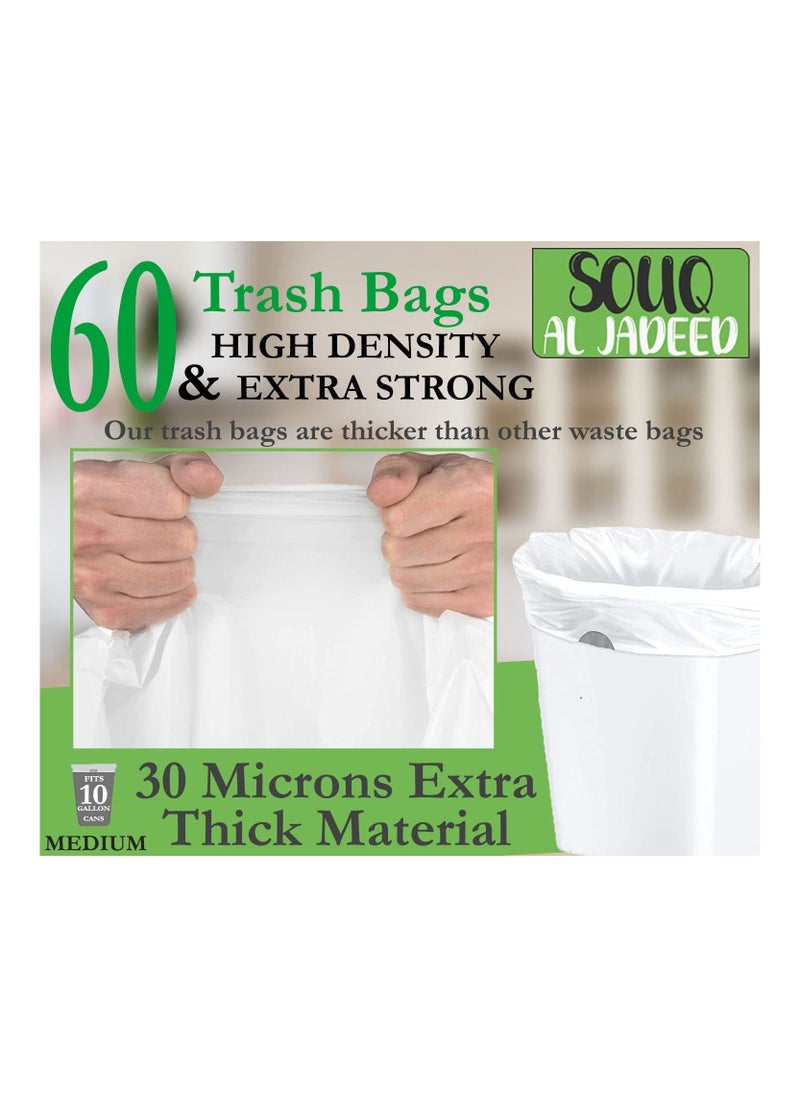 Generic - White Garbage Bag 37.8L 10Gallon Capacity 60 Medium Biodegradable Trash Bags, Strong Multipurpose Bin Liners, Convenience for Home, Kitchen, School, Hotel and Office Cleaning (Medium) - Image 1