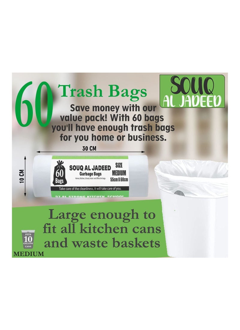 Generic - White Garbage Bag 37.8L 10Gallon Capacity 60 Medium Biodegradable Trash Bags, Strong Multipurpose Bin Liners, Convenience for Home, Kitchen, School, Hotel and Office Cleaning (Medium) - Image 1