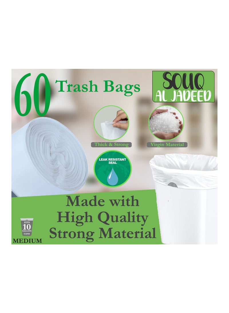 Generic - White Garbage Bag 37.8L 10Gallon Capacity 60 Medium Biodegradable Trash Bags, Strong Multipurpose Bin Liners, Convenience for Home, Kitchen, School, Hotel and Office Cleaning (Medium) - Image 1