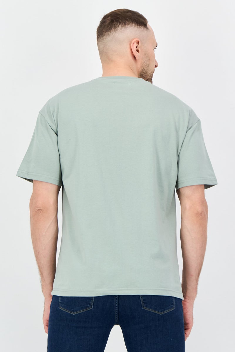 Fudo Men Crew Neck Short Sleeve Brand Logo T-Shirt, Sage Green - Image 3