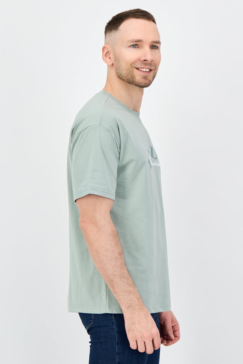 Fudo Men Crew Neck Short Sleeve Brand Logo T-Shirt, Sage Green - Image 2