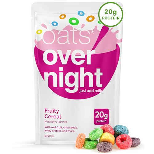 Oats Overnight Fruity Cereal  Overnight Oats with 20g Protein High Fiber Breakfast Protein Shake  Gluten Free Oatmeal Non GMO High Protein Oatmeal 26 oz per meal 8 Pack - Image 1
