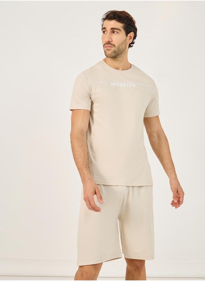 Styli Slogan Print Crew Neck T-Shirt and Shorts Pyjama Set  - Image 2