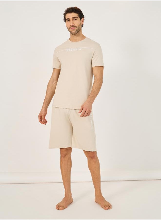 Styli Slogan Print Crew Neck T-Shirt and Shorts Pyjama Set  - Image 1