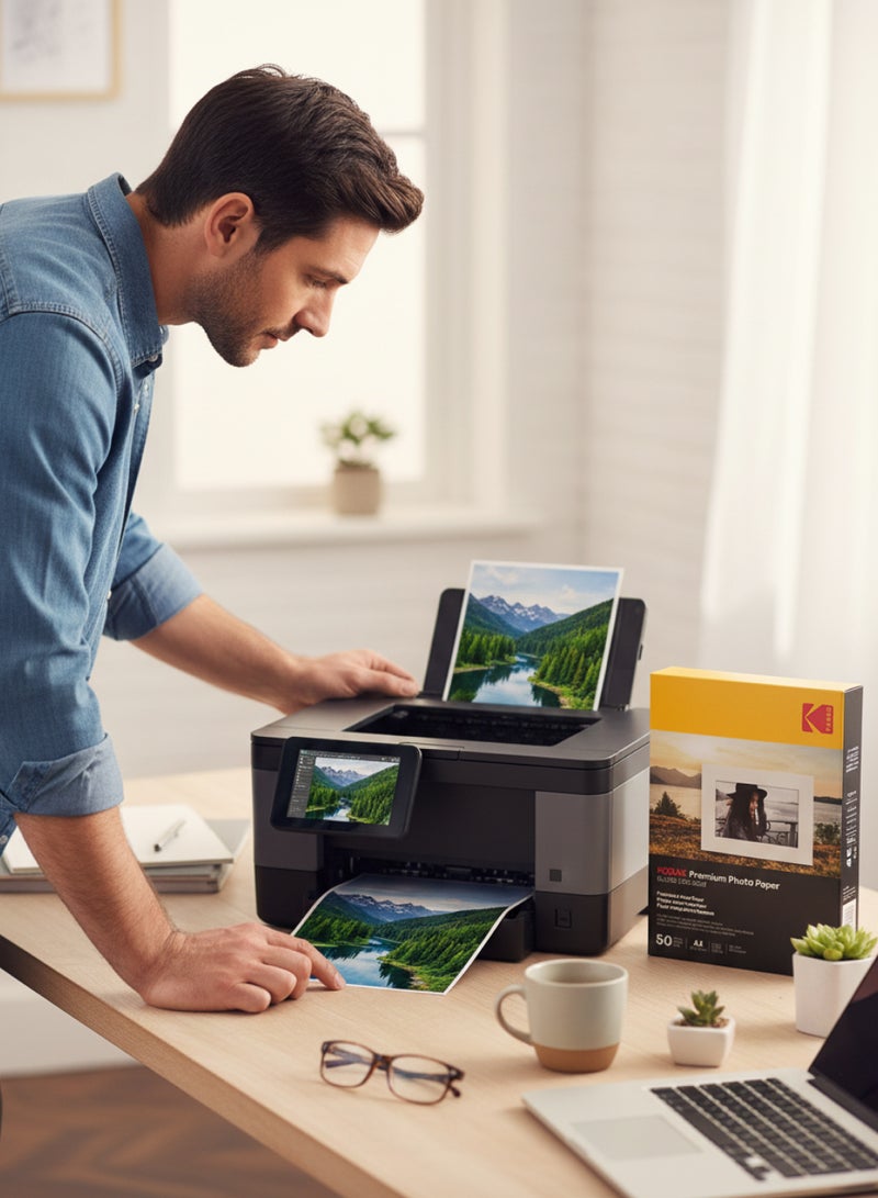 كوداك ورق صور بريميوم A4، سطح لامع، 200 جرام، طباعة إنكجت عالية الجودة، 50 ورقة - Image 5