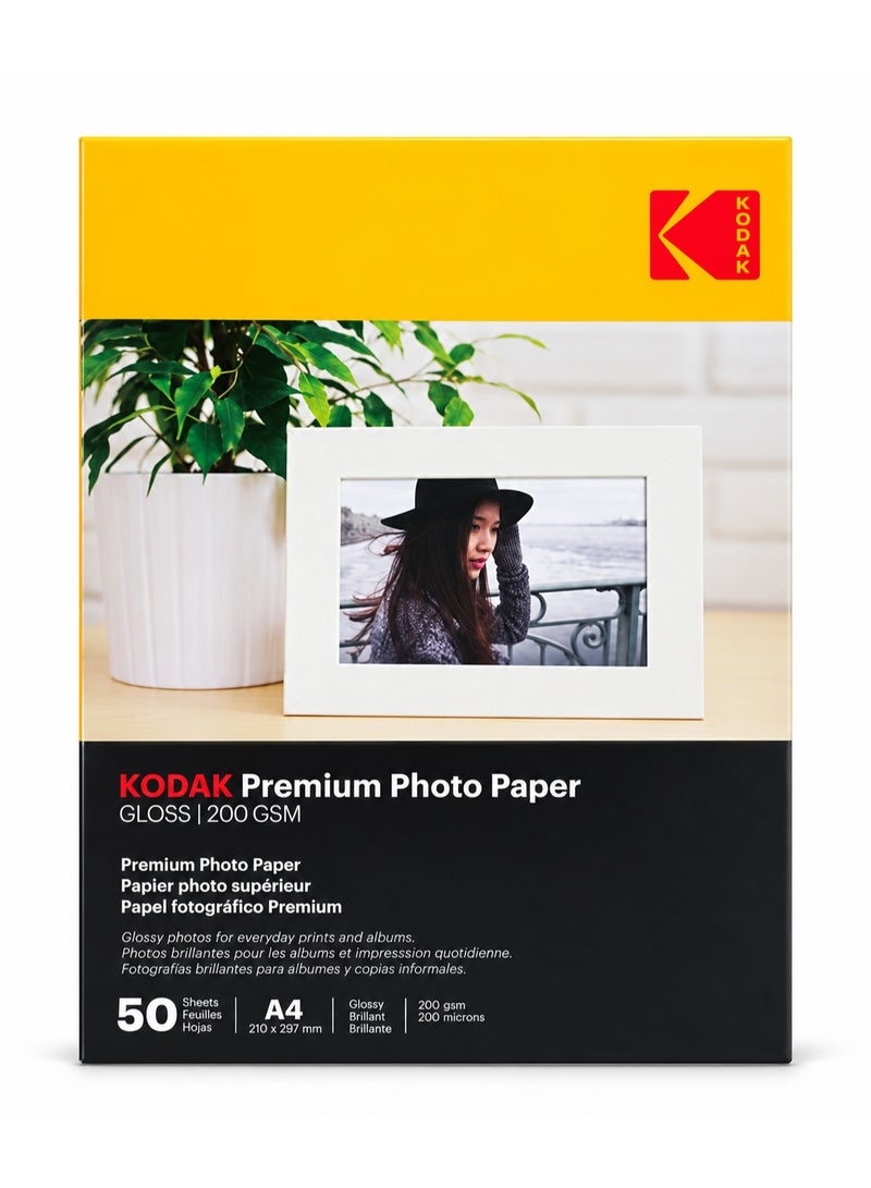 Kodak Premium Gloss Photo Paper A4 200 GSM, 50 Sheets - Image 1