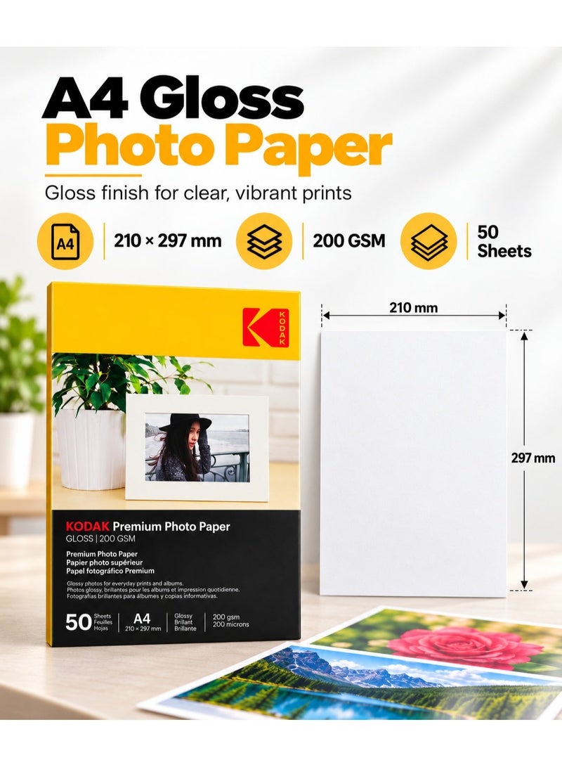 Kodak Premium Gloss Photo Paper A4 200 GSM, 50 Sheets - Image 4