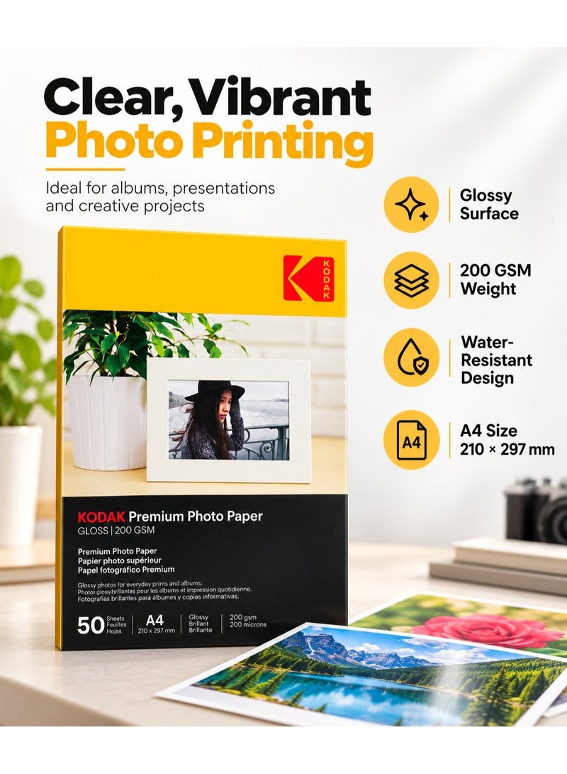 Kodak Premium Gloss Photo Paper A4 200 GSM, 50 Sheets - Image 2