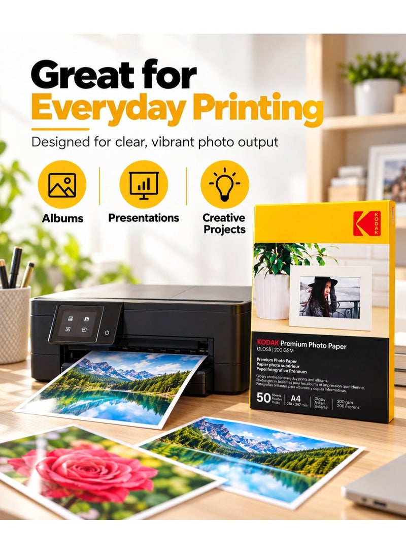 Kodak Premium Gloss Photo Paper A4 200 GSM, 50 Sheets - Image 3