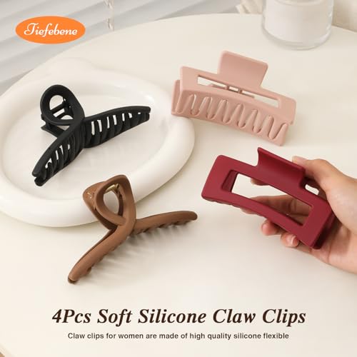Tiefebene 4 PCS Cloud Claw Clips for Women, Unsnappable Flexible Soft Clips, Strong Hold Hair Claws - Non-slip & Durable Rectangle, Cozy Hair Clip for Thick Curly Hair, All-Day Comfort, Valentine's Day Gift - Image 2