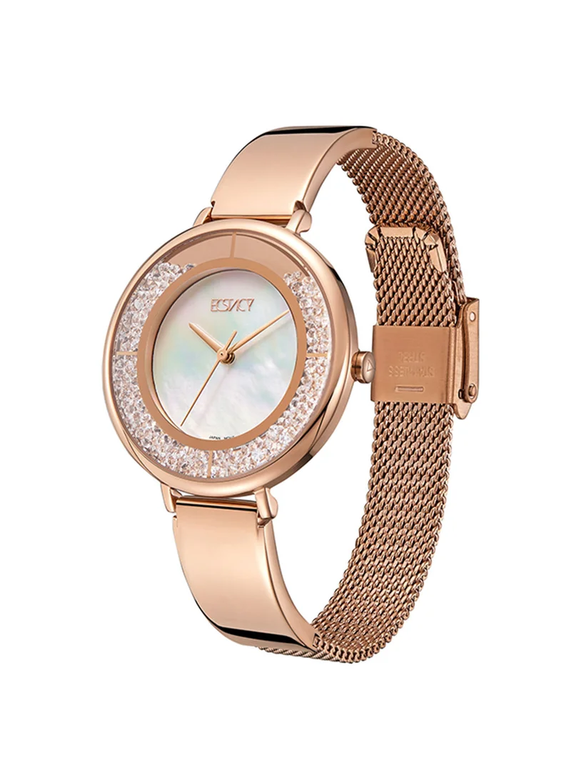 ECSTACY Women's Analog Round Shape Stainless Steel Wrist Watch E23501-RBKM - 35.5 Mm