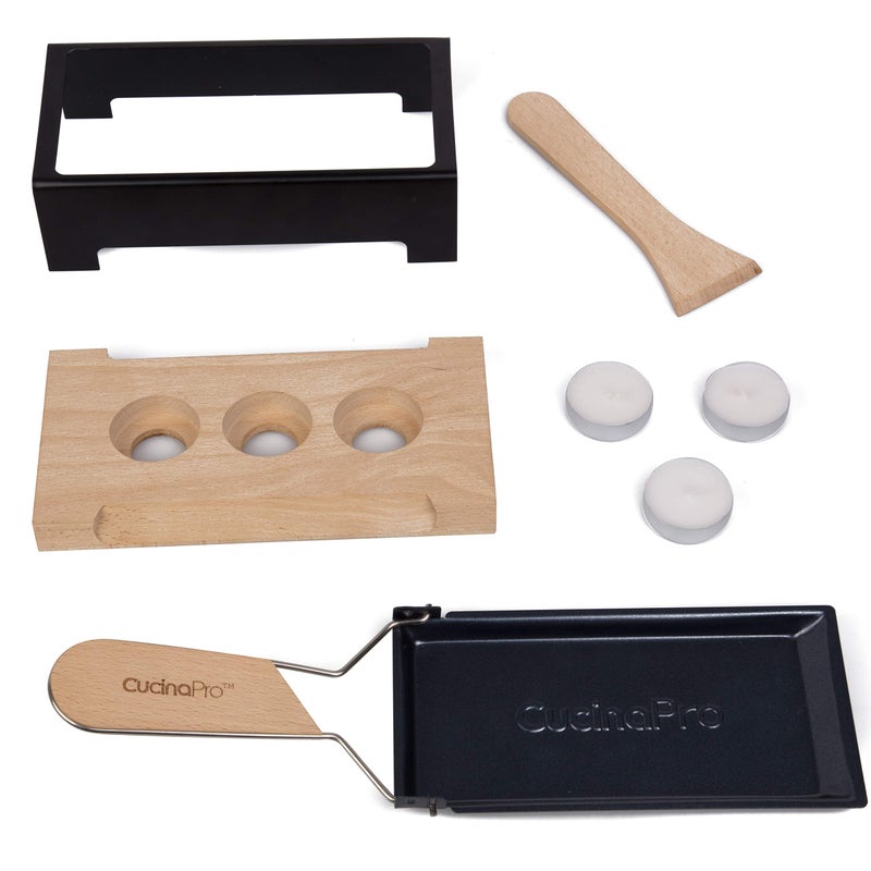 CucinaPro Cheese Raclette w Foldable Handle- Candlelight Cheese Melter Pan w Spatula - Cool Touch Base with 3 Tea Lights- Melts in Under 4 Mins, Small Portable, Great for Dinner Parties, Appetizers, Xmas Gift - Image 3