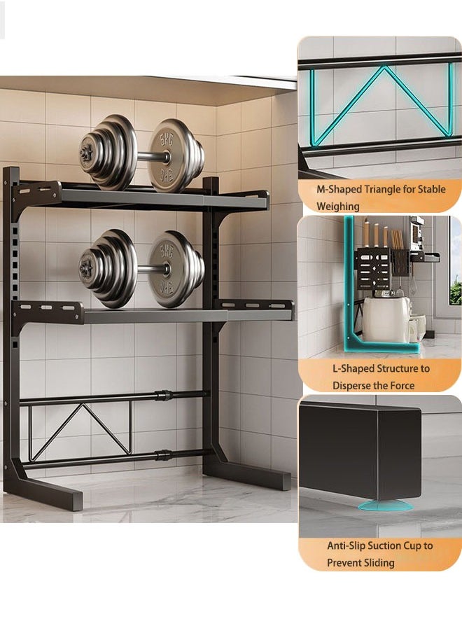 Metal Microwave Oven Rack Shelf Expandable Kitchen Supplies Tableware Storage Counter Space Saver Cabinet Organizer Spice Holder with 6 Hooks Chopping Block Frame Tool Holder Chopsticks Tube  (3 Layers of White)
