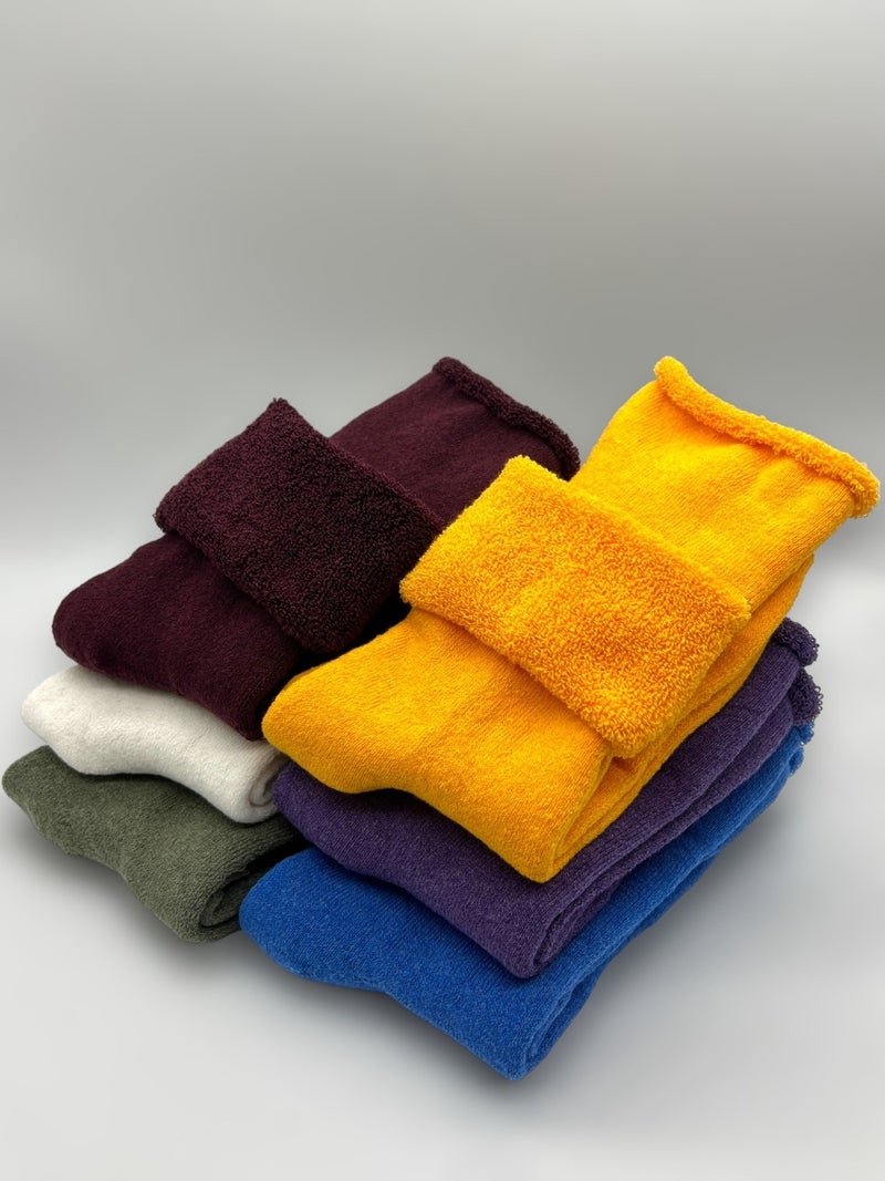 Ciho Socks 6 Pairs Women's Winter, Thick, Curled, Elastic-Free Thermal Socket Socks - White / Burgundry  - Image 1