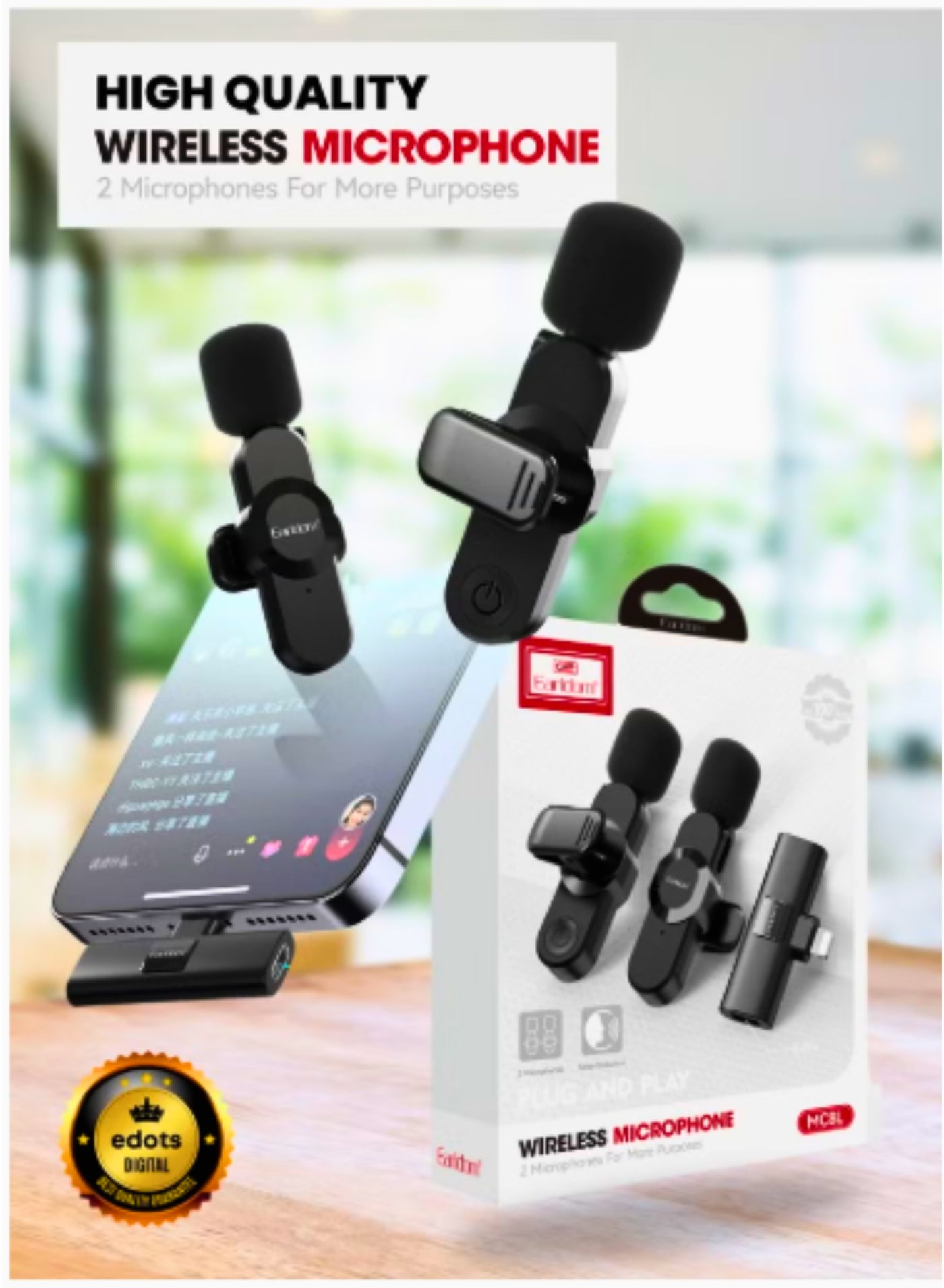 Wireless Lavalier Microphone for iPhone/iPad – Plug & Play Mini Mic with Charging Case & Earbud – Dual Lightning Mics for YouTube, TikTok, Live Streaming, Vlogging, Podcast, Interviews, Gaming