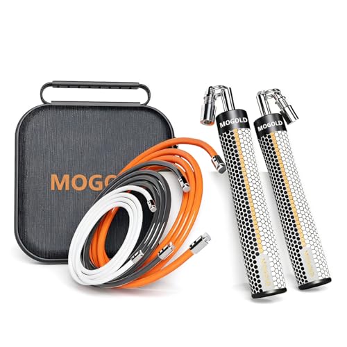 Mogold Weighted Jump Ropes for man&women fast clip interchangeable 1/4LB 1/2LB 1LB heavy jump ropes , Ball Bearing Design – Weighted, Length Adjustable,Ergonomics Grip for fitness weight loss & More - Image 1
