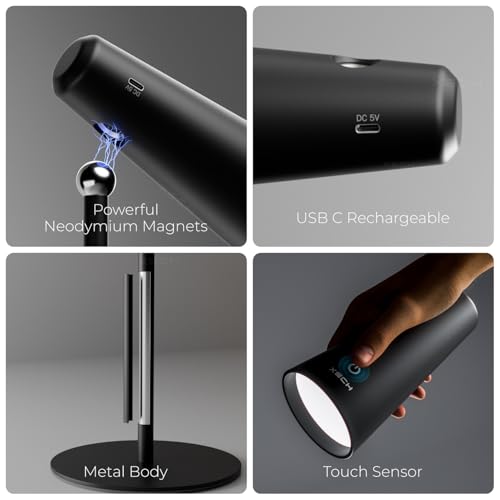 Xech Acrylonitrile Butadiene Styrene LED Table Lamp for Study with Multiple Attachments 5 in 1 Rechargeable Desk & Floor Lamp Adjustable Brightness USB-C Powerful Neodymium Magnets Magneto II XL Black - Image 3