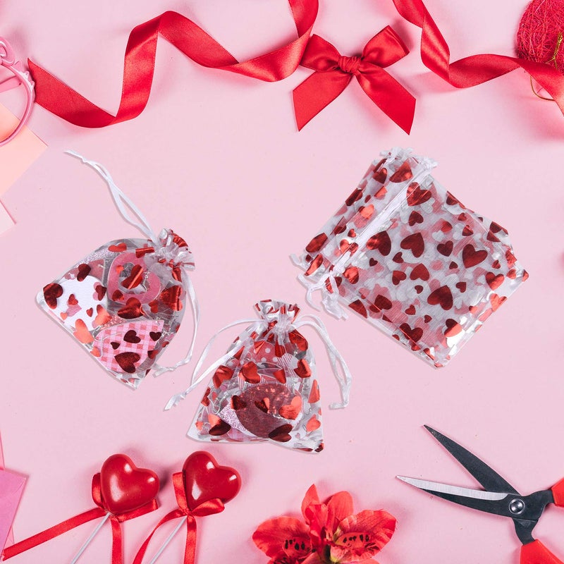 TUPARKA 120 pcs Valentine Gift Bags,Valentines Candy Treat Bags, Love Heart Organza Bags Drawstring Pouches for Valentines Goodie Wedding Gift Packaging,Valentines Party Favor Bags - Image 3