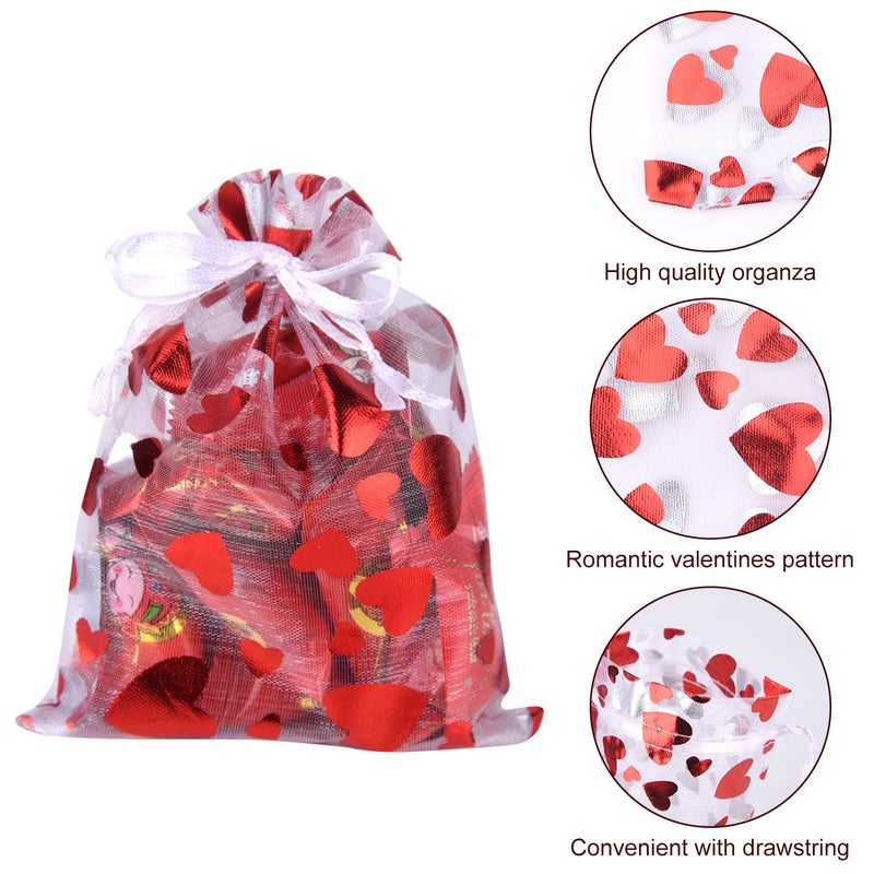 TUPARKA 120 pcs Valentine Gift Bags,Valentines Candy Treat Bags, Love Heart Organza Bags Drawstring Pouches for Valentines Goodie Wedding Gift Packaging,Valentines Party Favor Bags - Image 4