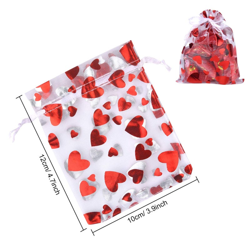 TUPARKA 120 pcs Valentine Gift Bags,Valentines Candy Treat Bags, Love Heart Organza Bags Drawstring Pouches for Valentines Goodie Wedding Gift Packaging,Valentines Party Favor Bags - Image 2