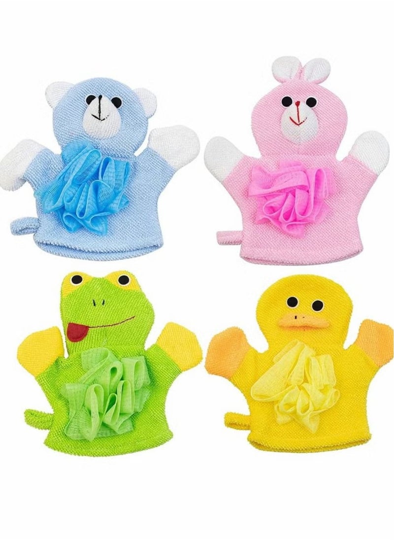 Generic - 4 Pcs Cartoon Terry Cloth, Cute Baby Kids Bath Sponge Mitts Hand Puppets Washcloth Mitt Bath Glove, Shower Bath Sponge Shower Loofahs Balls, Towel with Animal Design (Rabbit, Frog, Duck, Bear) - Image 1