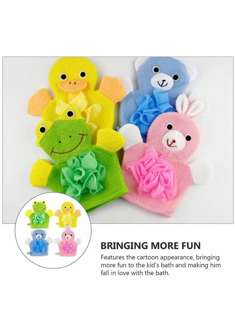 Generic - 4 Pcs Cartoon Terry Cloth, Cute Baby Kids Bath Sponge Mitts Hand Puppets Washcloth Mitt Bath Glove, Shower Bath Sponge Shower Loofahs Balls, Towel with Animal Design (Rabbit, Frog, Duck, Bear) - Image 1