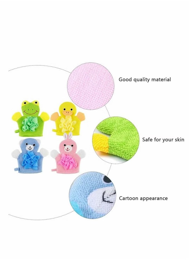 Generic - 4 Pcs Cartoon Terry Cloth, Cute Baby Kids Bath Sponge Mitts Hand Puppets Washcloth Mitt Bath Glove, Shower Bath Sponge Shower Loofahs Balls, Towel with Animal Design (Rabbit, Frog, Duck, Bear) - Image 1