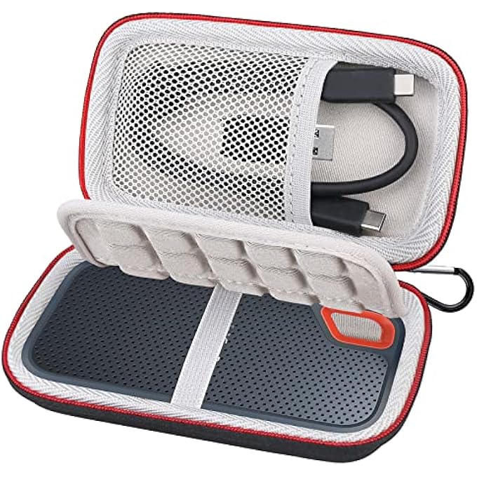 rayihni HARD CARRYING CASE FOR SANDISK EXTREME PORTABLE EXTERNAL SSD SDSSDE60 SDSSDE61 250GB 500GB 1TB 2TB 4TB USB-C SOLID STATE DRIVE EVA SHOCKPROOF WATER REPELLENT PROTECTIVE STORAGE TRAVEL BAG, BLACK - Image 1