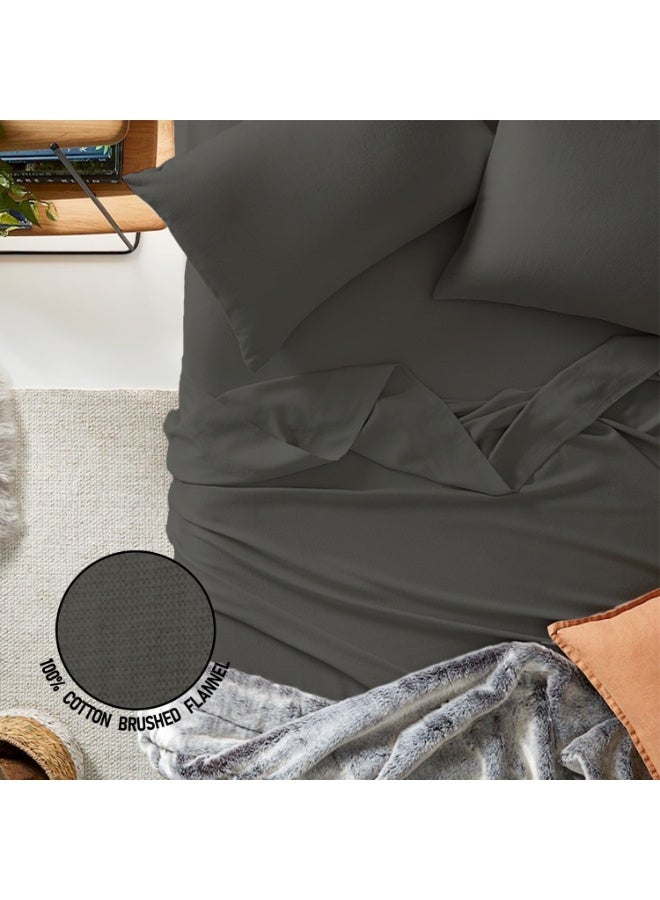 Lavish Touch Thread Count - 100% Cotton Double Brushed Flannel Sheet Set - 170 GSM Heavyweight, Deep Pockets, Pre-Shrunk & Anti-Pill, All Around Elastic – Twin XL - Graphite - Image 5
