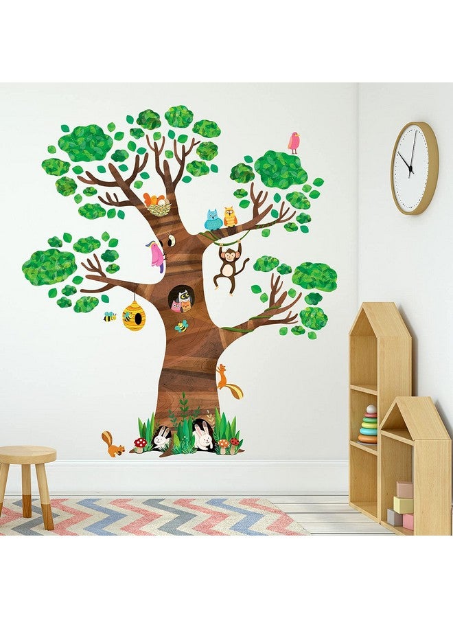 Decowall Dl1709 Giant Tree And Animals Kids Wall Decals Wall Stickers Peel And Stick Removable Wall Stickers For Kids Nursery Bedroom Living Room - Image 1